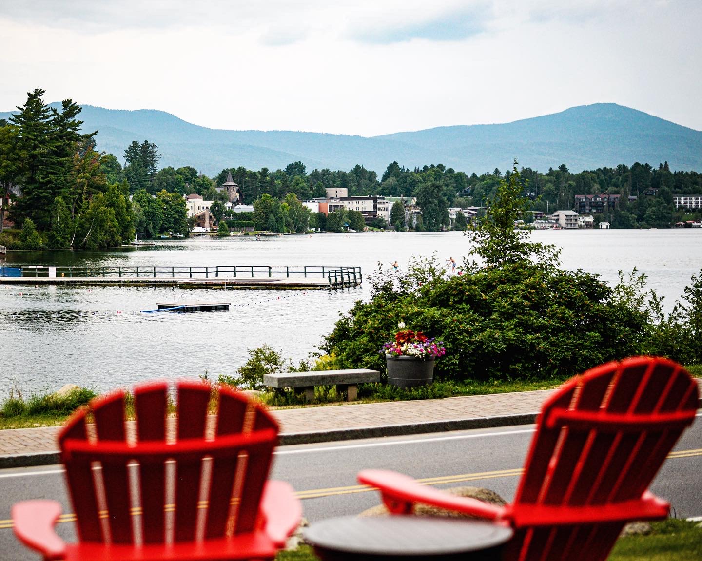 Two red chairs and a view, Lake Placid, New York