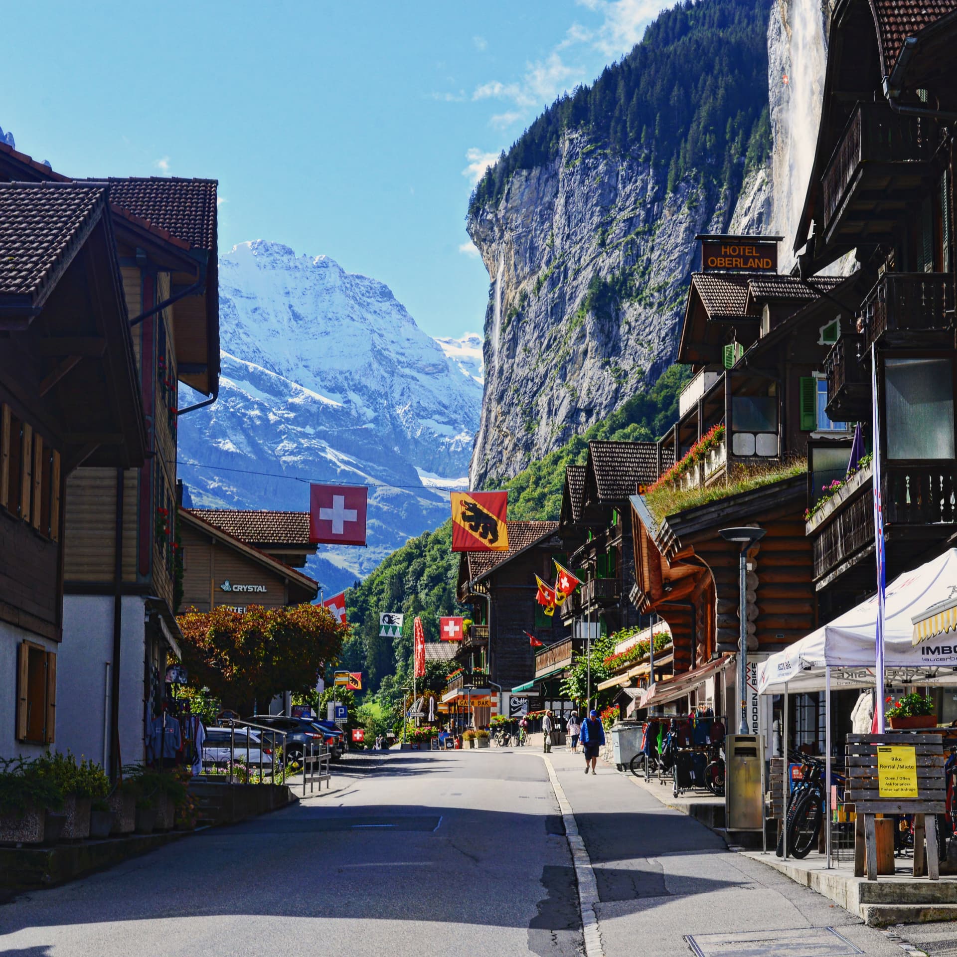 Waterfalls and cliffs on every side, Lauterbrunnen, Switzerland